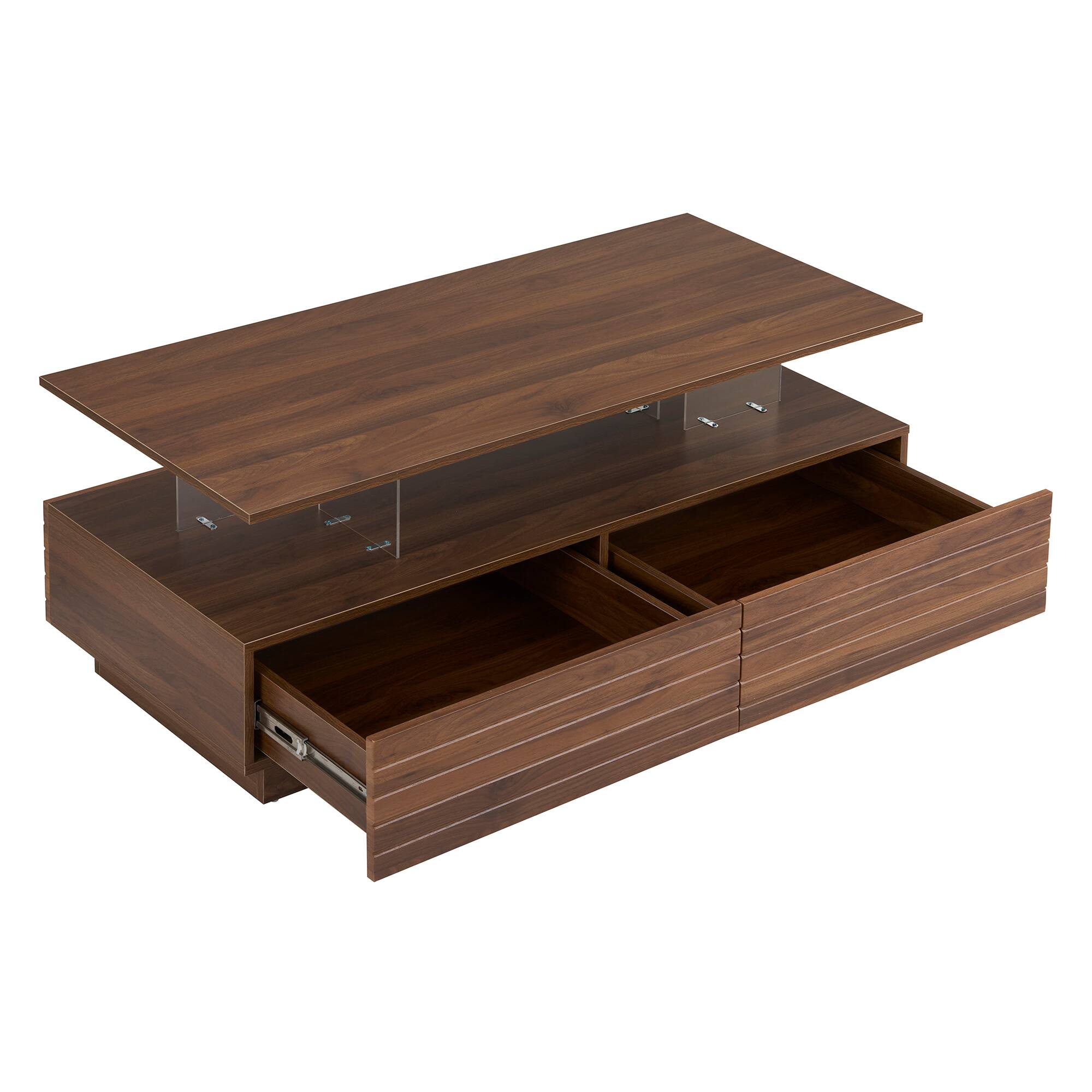 Alt View 6. Tiramisubest - Modern Walnut Rectangular LED Lights Coffee Table with 2 drawers in 47.2" - Walnut.