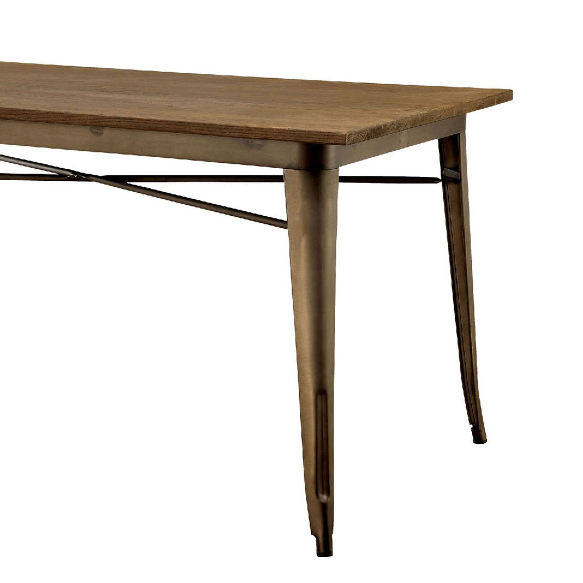 Left. Manhattan Lane - Rectangular Top Dining Table with Sculpted Metal Legs, Bronze and Brown - Bronze, Brown.