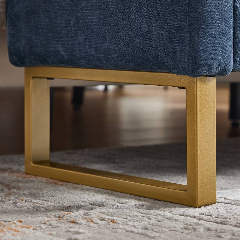 Alt View 9. Ropilly - Ropilly Blue Chenille End of Bed Bench Upholstered Bedroom Ottoman Bench with Gold Legs and Arms for Entryway - Blue.
