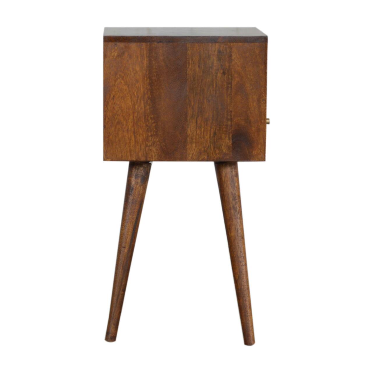 Alt View 5. Artisan Furniture - Artisan Furniture Solid Wood Mini Chestnut Nightstand, 1 drawer, 1 Open Slot, Nordic legs, Dark Brown - Chestnut.