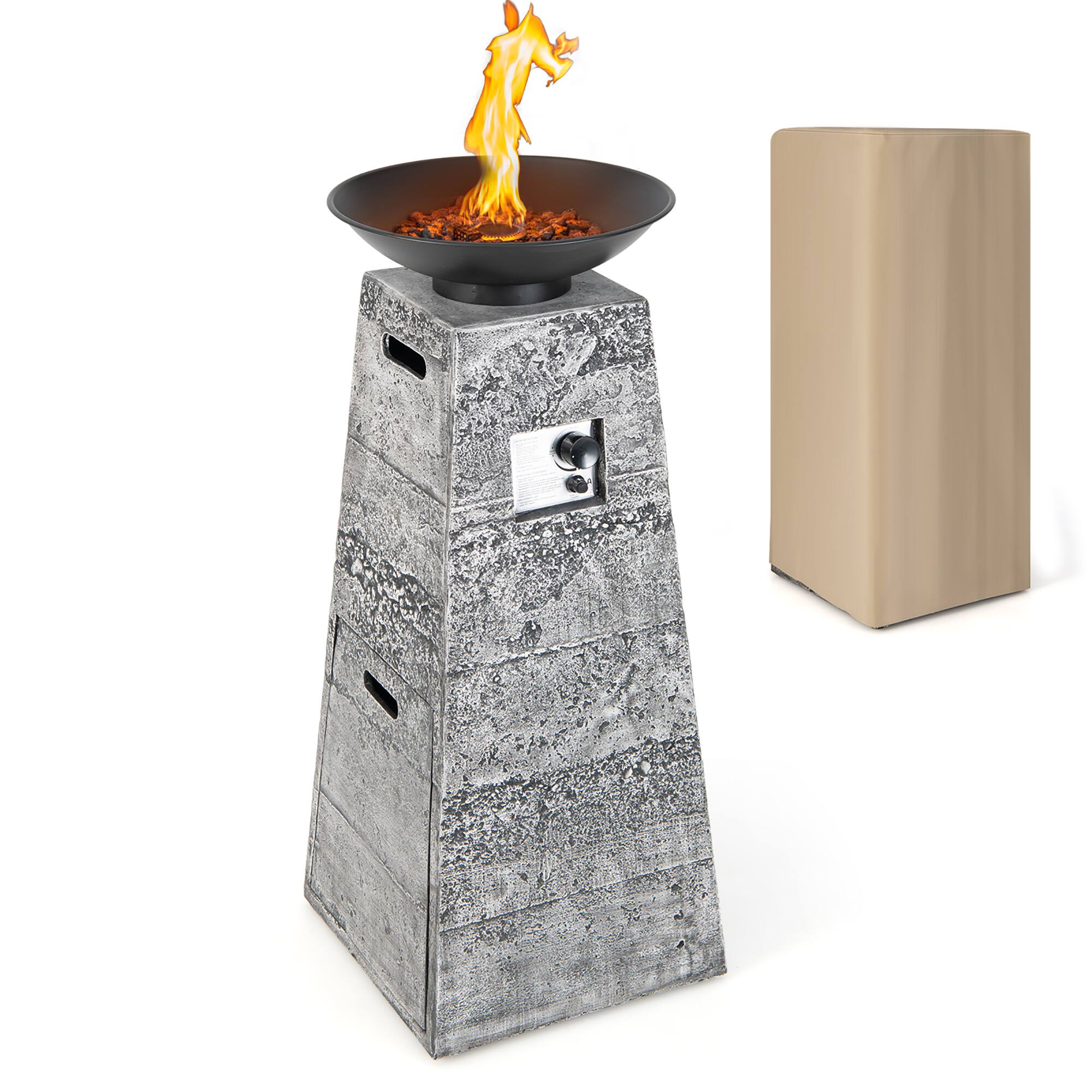 Front. Costway - Costway 48" Outdoor Propane Fire Bowl Column W/ Lava Rocks & PVC Cover 30,000 BTU - Grey/Black.
