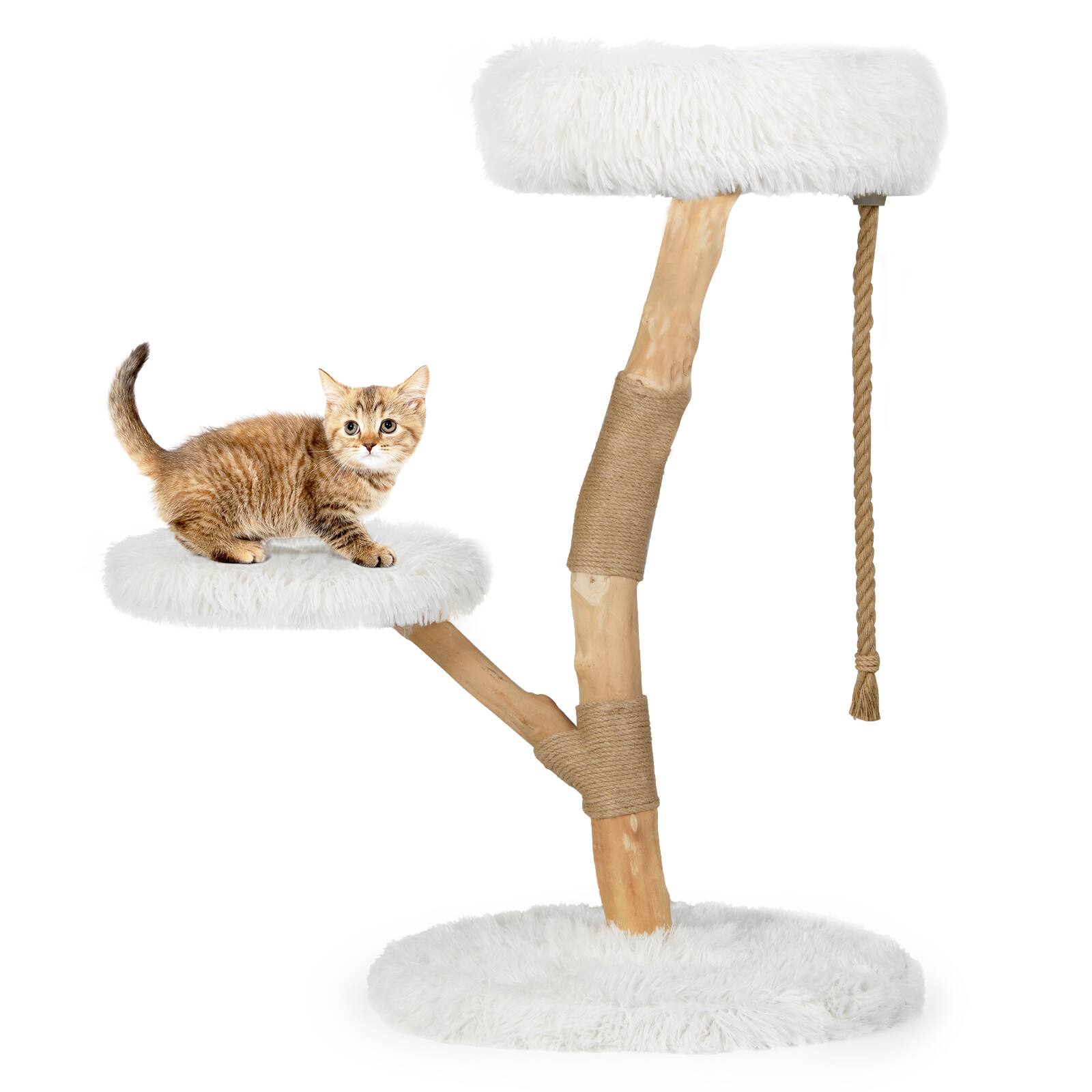Alt View 8. Gymax - Gymax Cat Tree Tower w/PerchNatural Jute Scratching PostsJute RopeSoft Long Plus White - White.