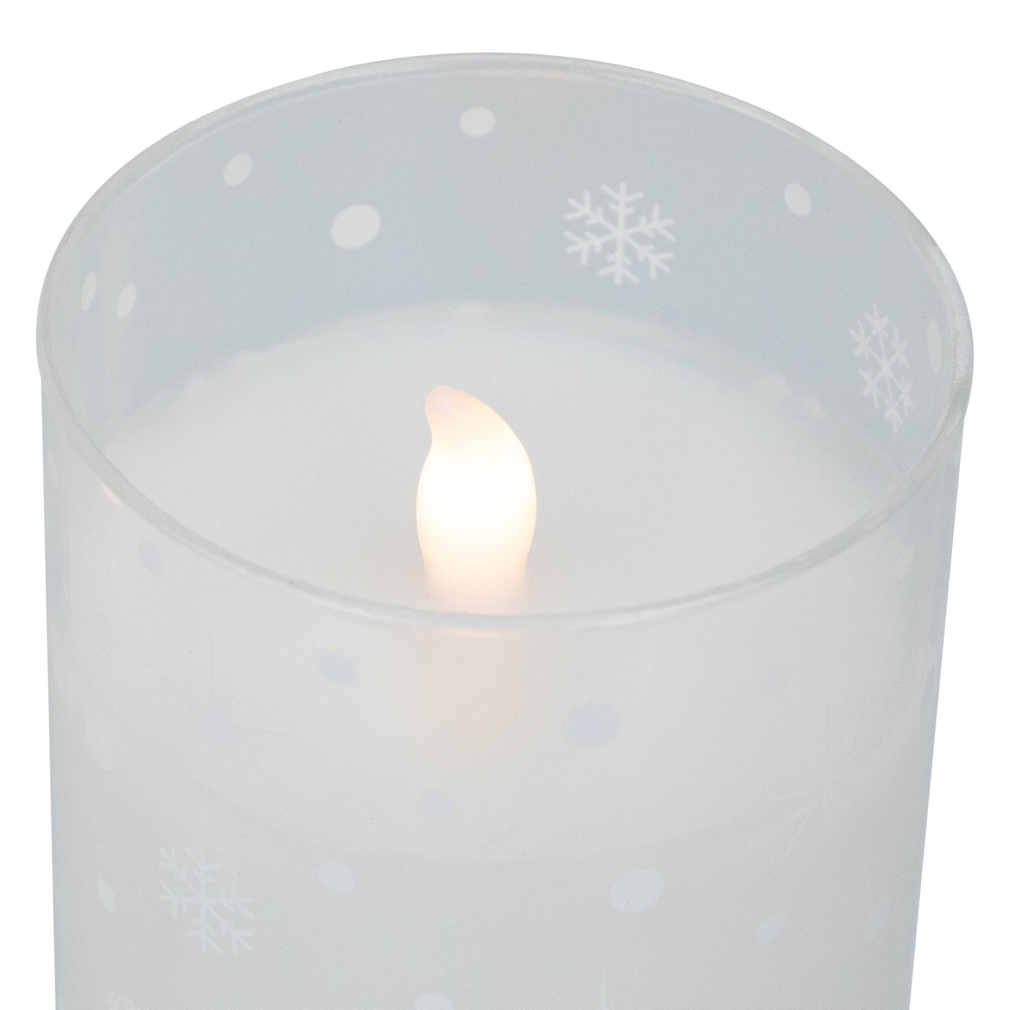 Alt View 6. Northlight - LED Flameless Flickering Snowy Woodland Glass Christmas Pillar Candles - 6" - Set of 3 - White.