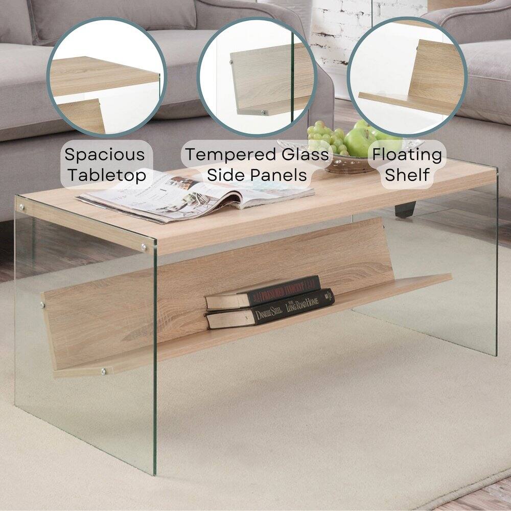 Spacious Tempered Glass Tabletop Side Panels Floating Shelf