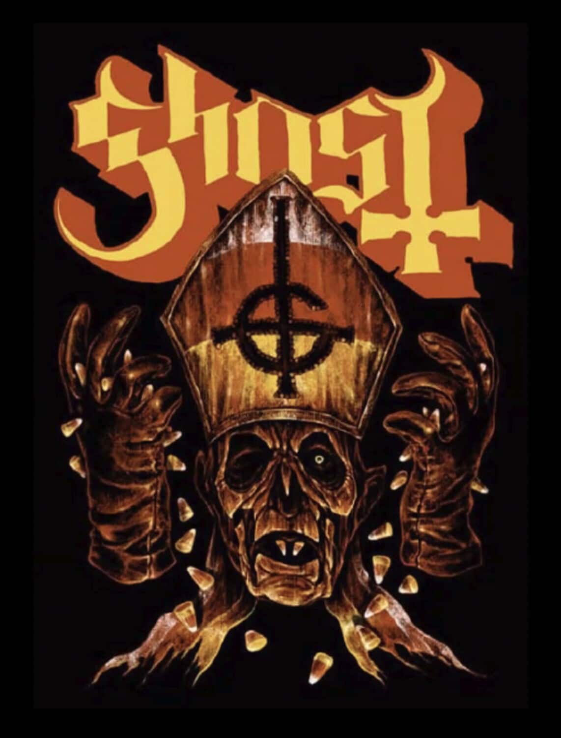 Front. PopMarket - Ghost - Rocksax - Ghost - Candy Corn - Sherpa Fleece Blanket (60 in x 80 in) - Multicolor.