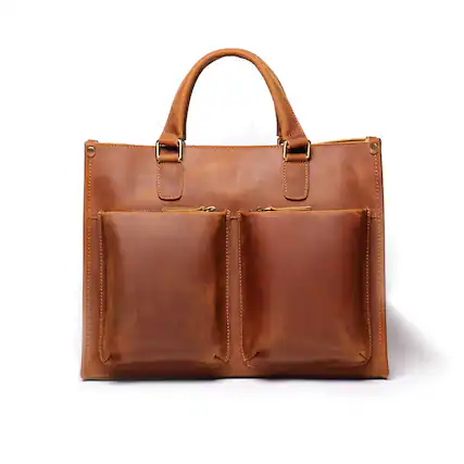 Front. Steel Horse Leather - The Dagmar Leather Briefcase | Vintage Leather Messenger Bag - Brown.