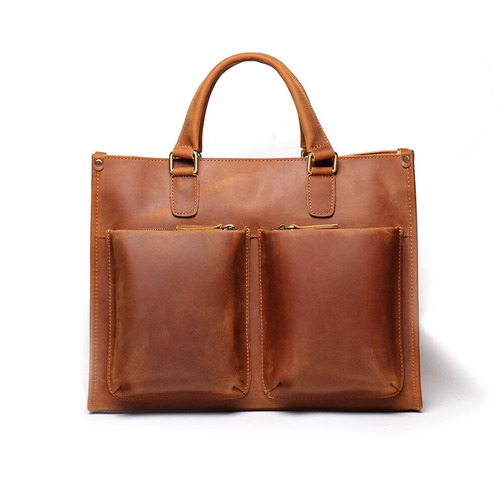 Front. Steel Horse Leather - The Dagmar Leather Briefcase | Vintage Leather Messenger Bag - Brown.