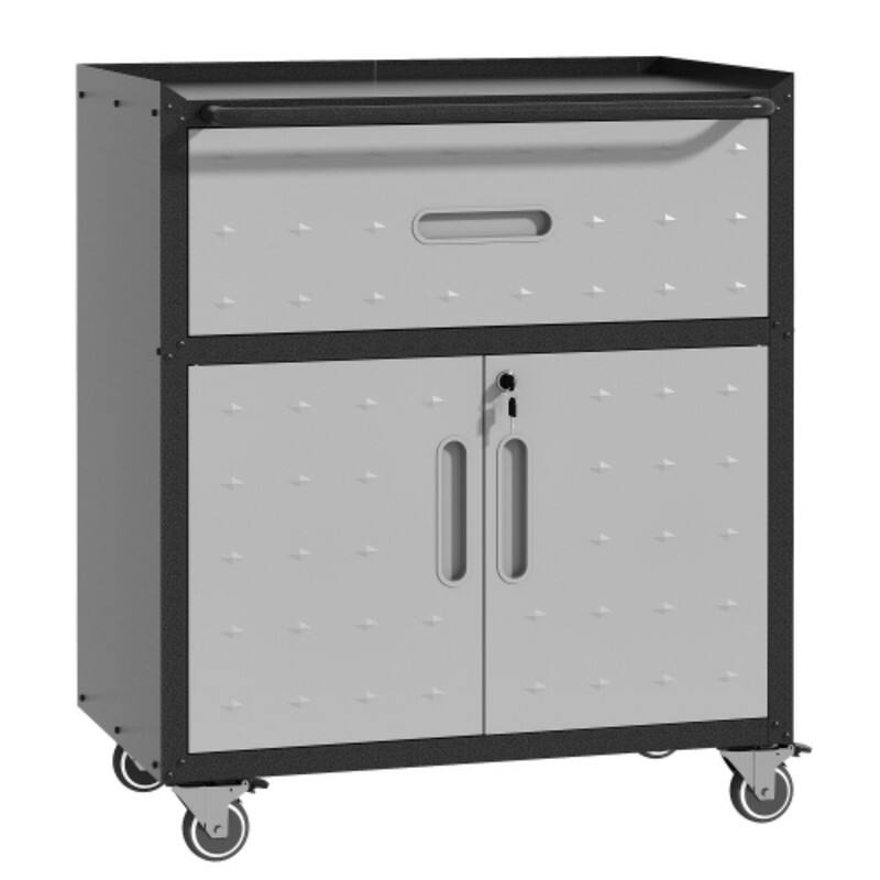 Left. ALEXOUN - Sturdy & Simple Metal Tool Cabinet with Wheels,1 Drawer & 2 Locking Doors,Easy-to-Use Rolling Storage for Garage,Office - Gray.