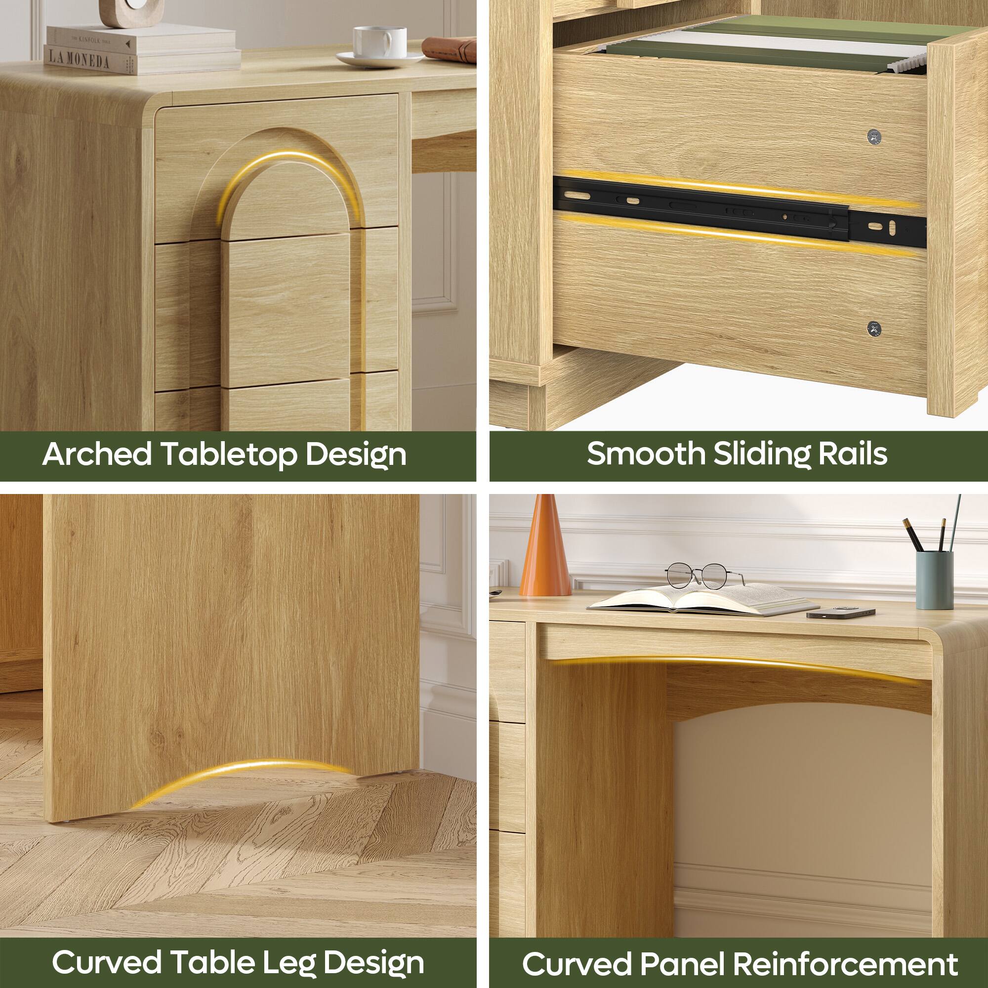 SAPILS LA MOSEDA  
- Arched Tabletop Design  
- Smooth Sliding Rails  
- Curved Table Leg Design  
- Curved Panel Reinforcement