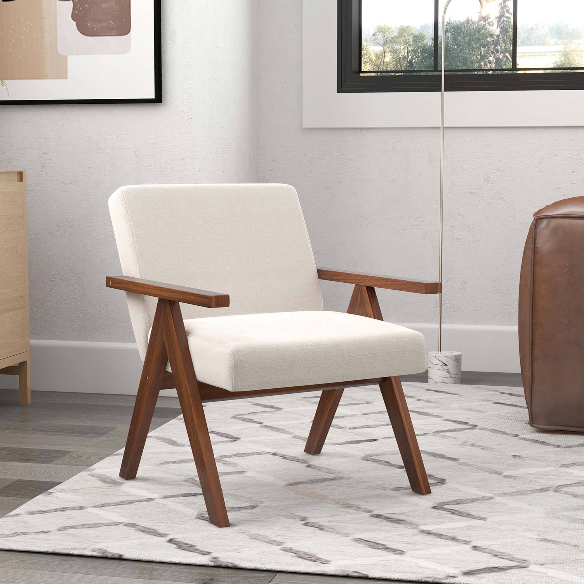 Alt View 5. Costway - Costway 1 PCS Modern Accent Chair Linen Fabric Armchair with Solid Acacia Wood Frame - Beige.