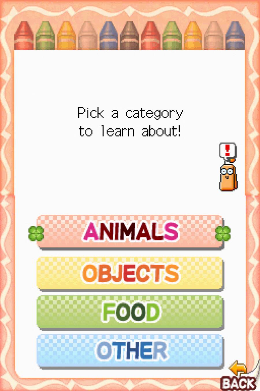 Pick a category to learn about!

ANIMALS  
OBJECTS  
FOOD  
OTHER  
BACK