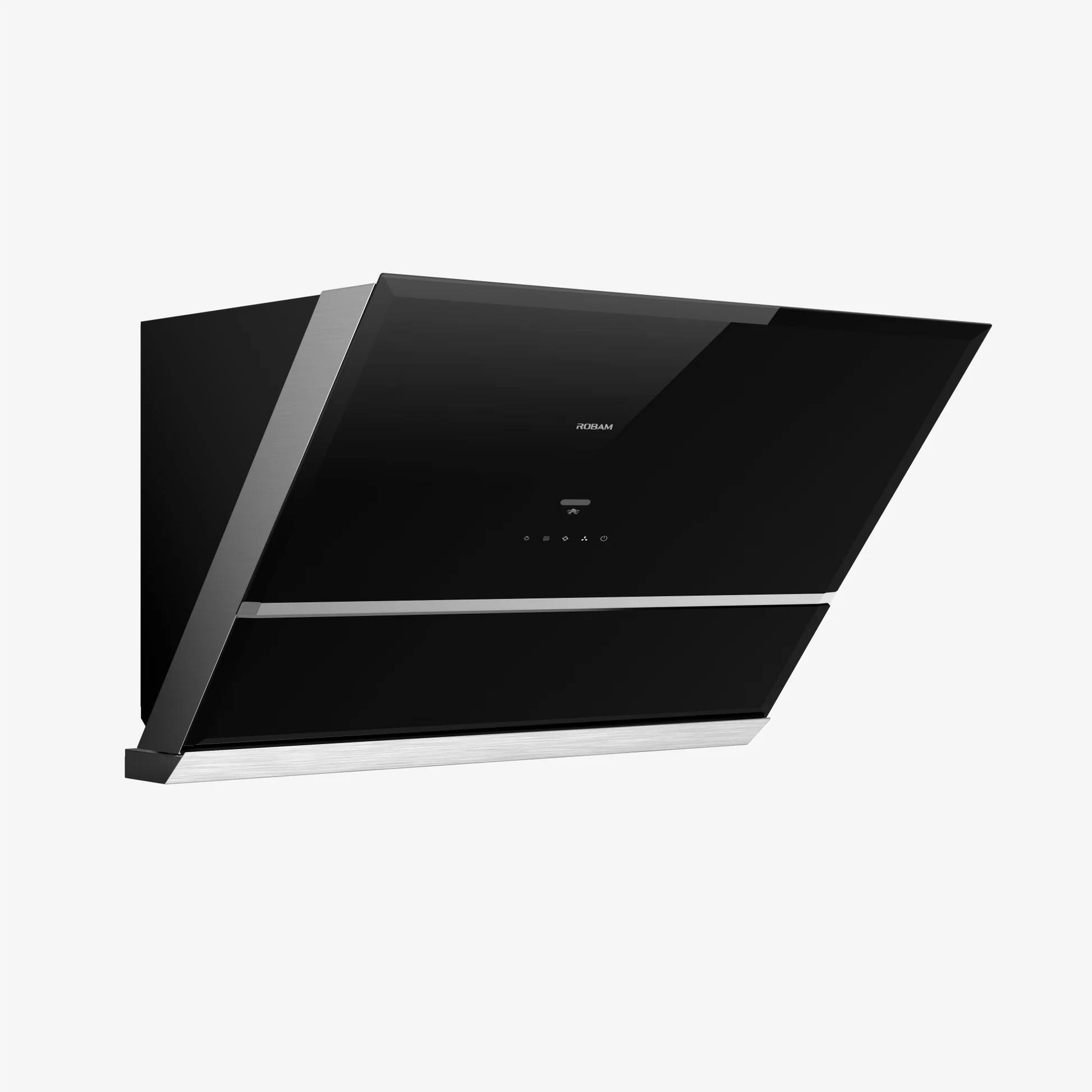 Angle. Robam - 1050 CFM Slant Vent Side-Draft Under Cabinet/Wall Mount Range Hood,Gesture & Touch Control, LED Light,Wash-Free Filter - Black.