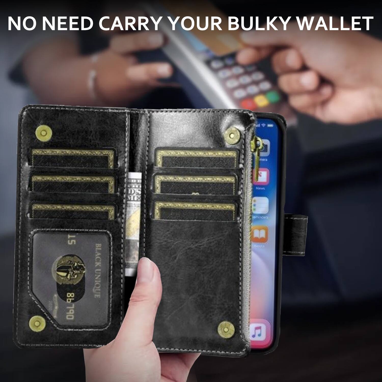 NO NEED CARRY YOUR BULKY WALLET

DS VE Riews 15 98 06L98 BLACK UNIQUE