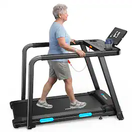 MERACH - Senior Treadmill with Safety Handrails, 300lbs, 8 Programs, Walking Treadmill for Elderly & Recovery Home Fitness - Black