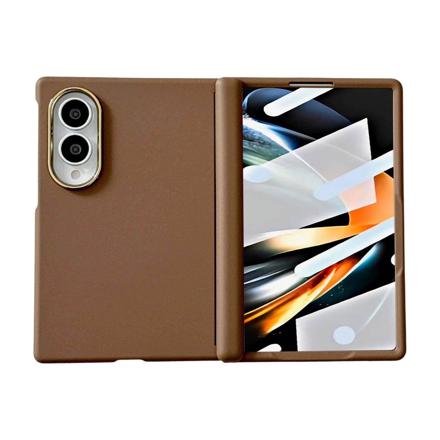 Angle. Dteck - for Samsung Galaxy Z Fold8 Rugged Hinge Protection Case with Tempered Glass Film,Shockproof Matte Slim Mag Safe Cover - Brown.