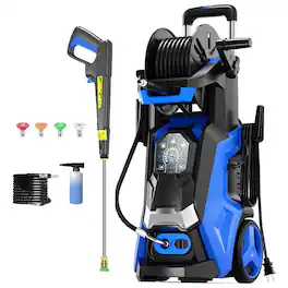 GlowWise - IMAX 5000PSI Touch Screen Pressure Washer with Foam Cannon & 4 Nozzles - for Cars, Driveways, Surfaces - Blue
