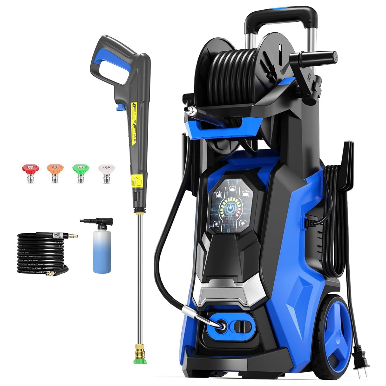 GlowWise - IMAX 5000PSI Touch Screen Pressure Washer with Foam Cannon & 4 Nozzles - for Cars, Driveways, Surfaces - Blue
