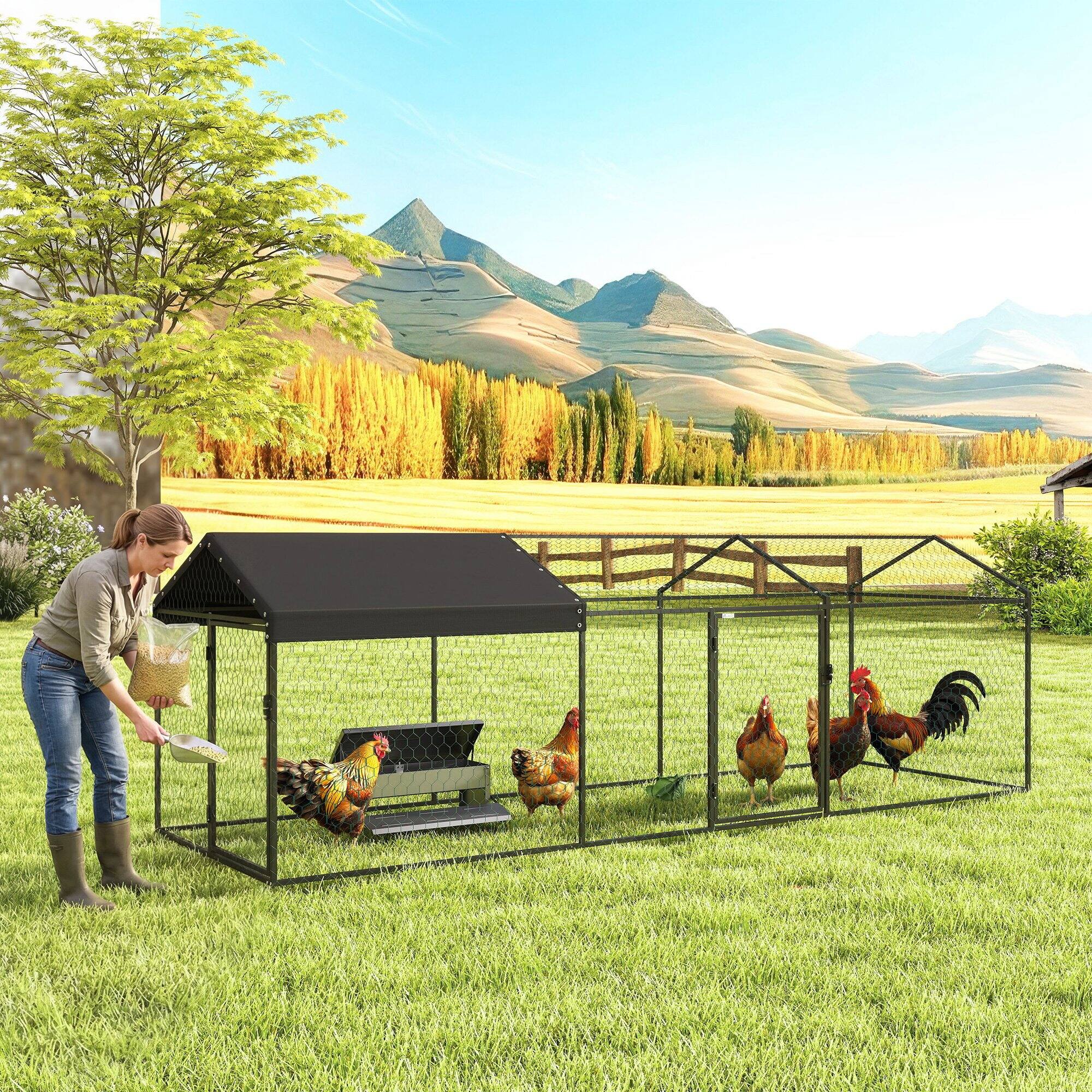 Alt View 1. Pawhut - Metal Chicken Coop, Chicken Run with Waterproof & Anti-UV Cover for 3-5 Poultry - Black.