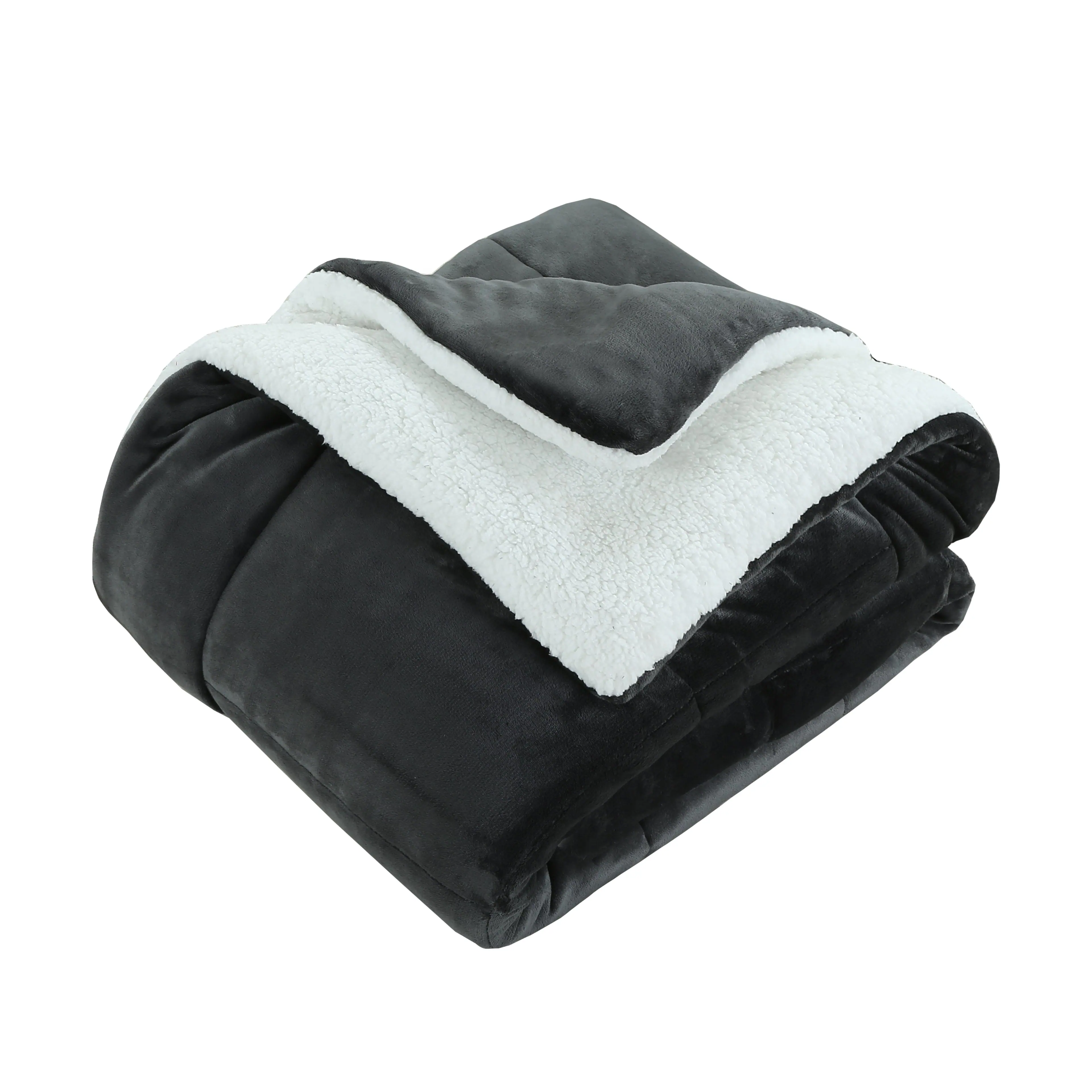 Left. MarCielo - MarCielo 3 Piece Soft Micromink Fluffy Ultra Cozy Sherpa Comforter Set - Grey.