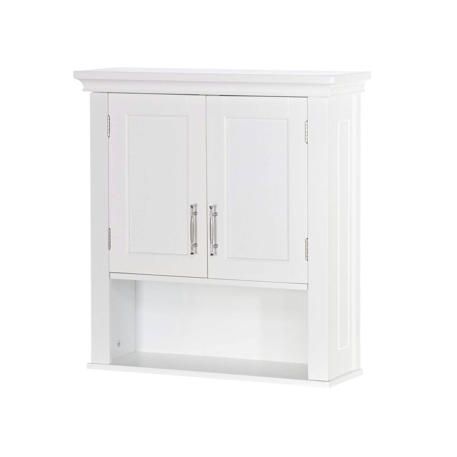 SlickBlue - Stylish Bathroom Wall Cabinet with Open Shelf and Cupboard Storage - White