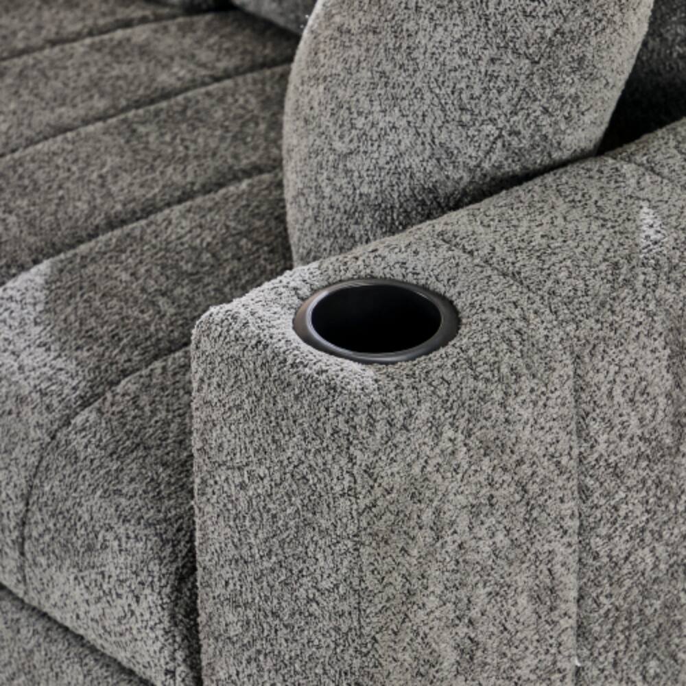 Alt View 3. LUCKY ONE - 96" Gray Boucle Reversible Sleeper Sectional Sofa with Storage Chaise, Cupholders, USB Charging, and Throw Pillows - Gray.