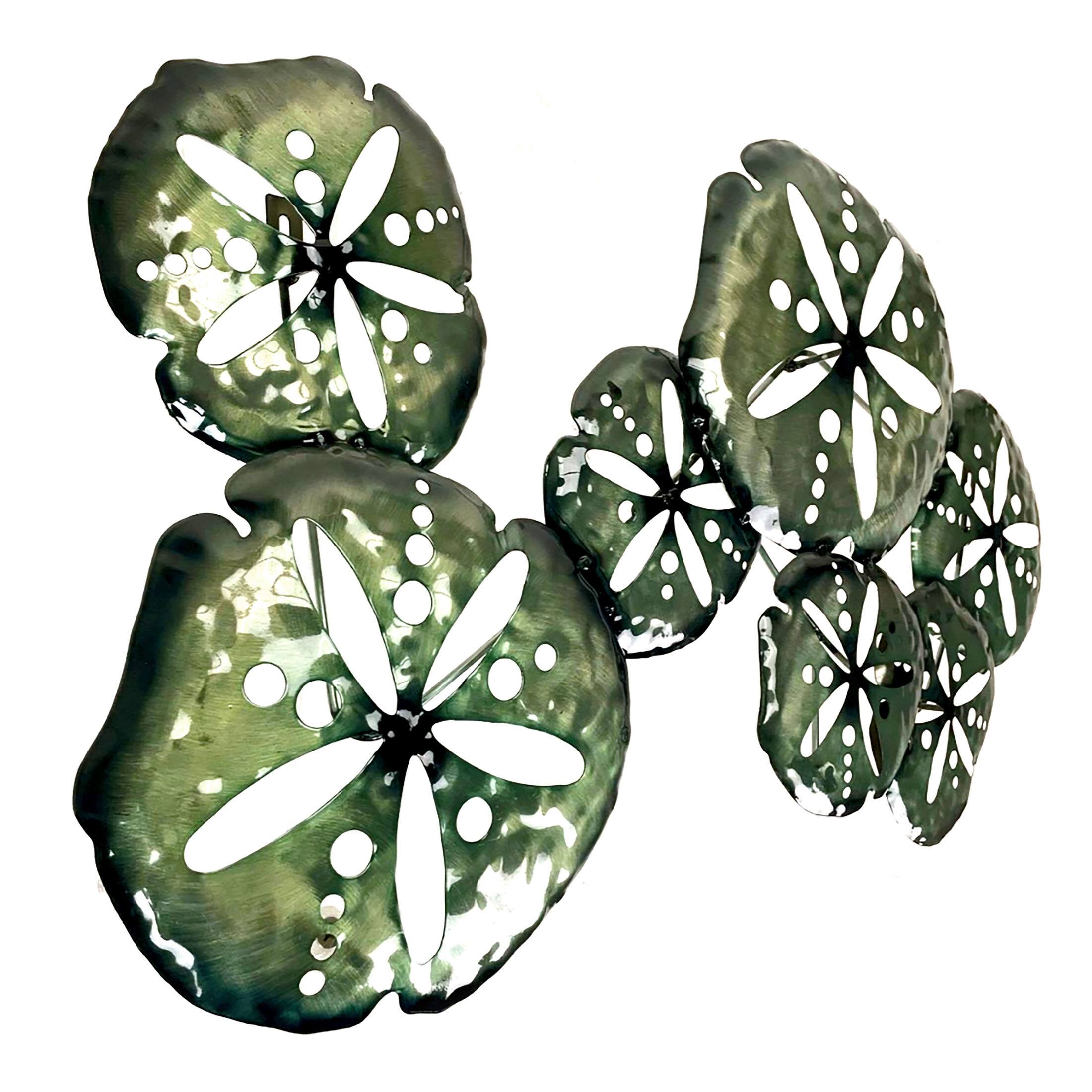 Alt View 1. Things2Die4 - Metal Sand Dollar Wall Decor 25in Coastal Beach Nautical Iridescent Art - Dark Green.