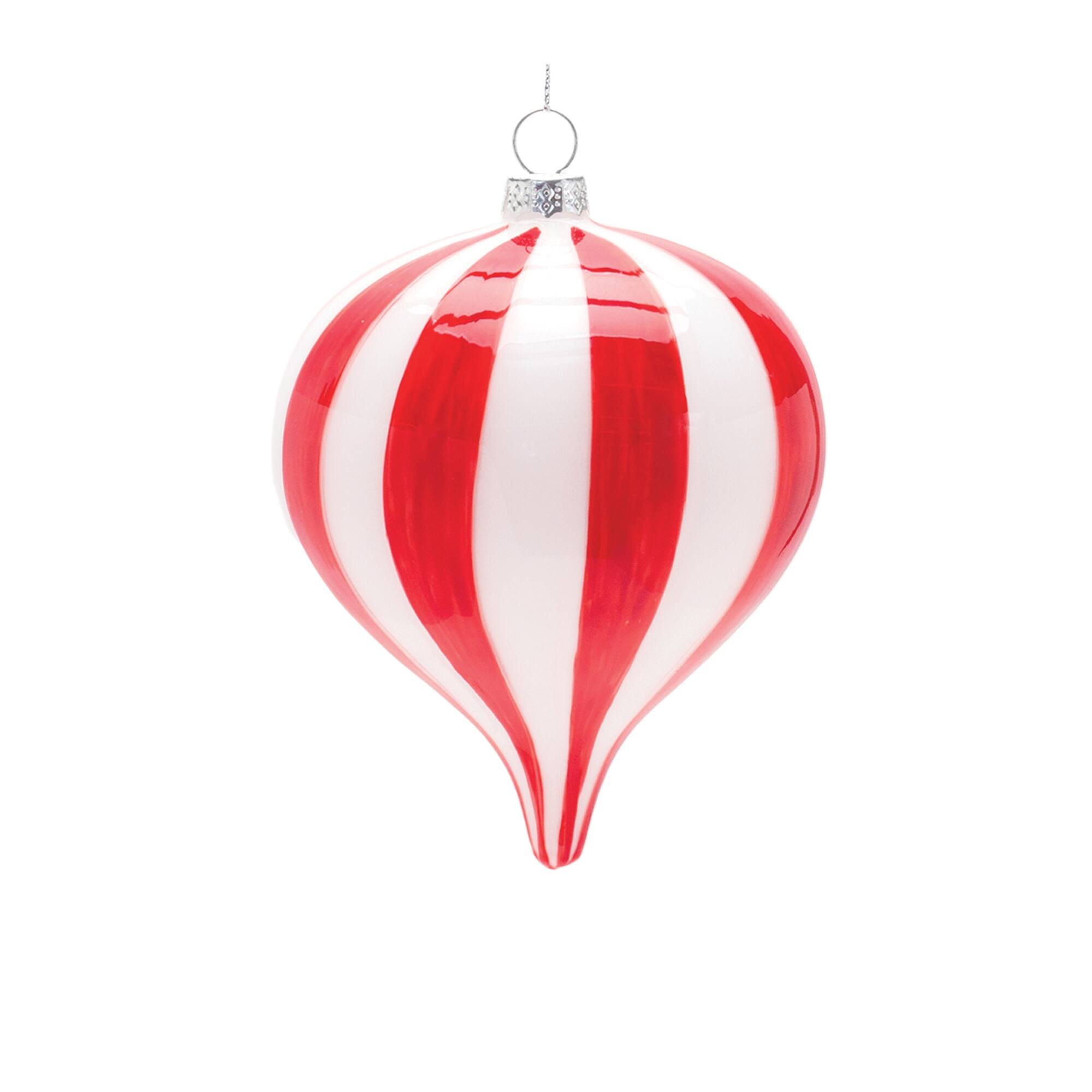 Alt View 2. BreeBe - Striped Glass Ornament (Set of 6) - White, Red.