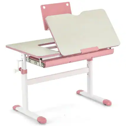 Front. Kadyn - Height-Adjustable Kids Desk with Tilt Desktop and Book Stand-Pink, Small Folding Table for Arts & Crafts, Snack Time - Pink.