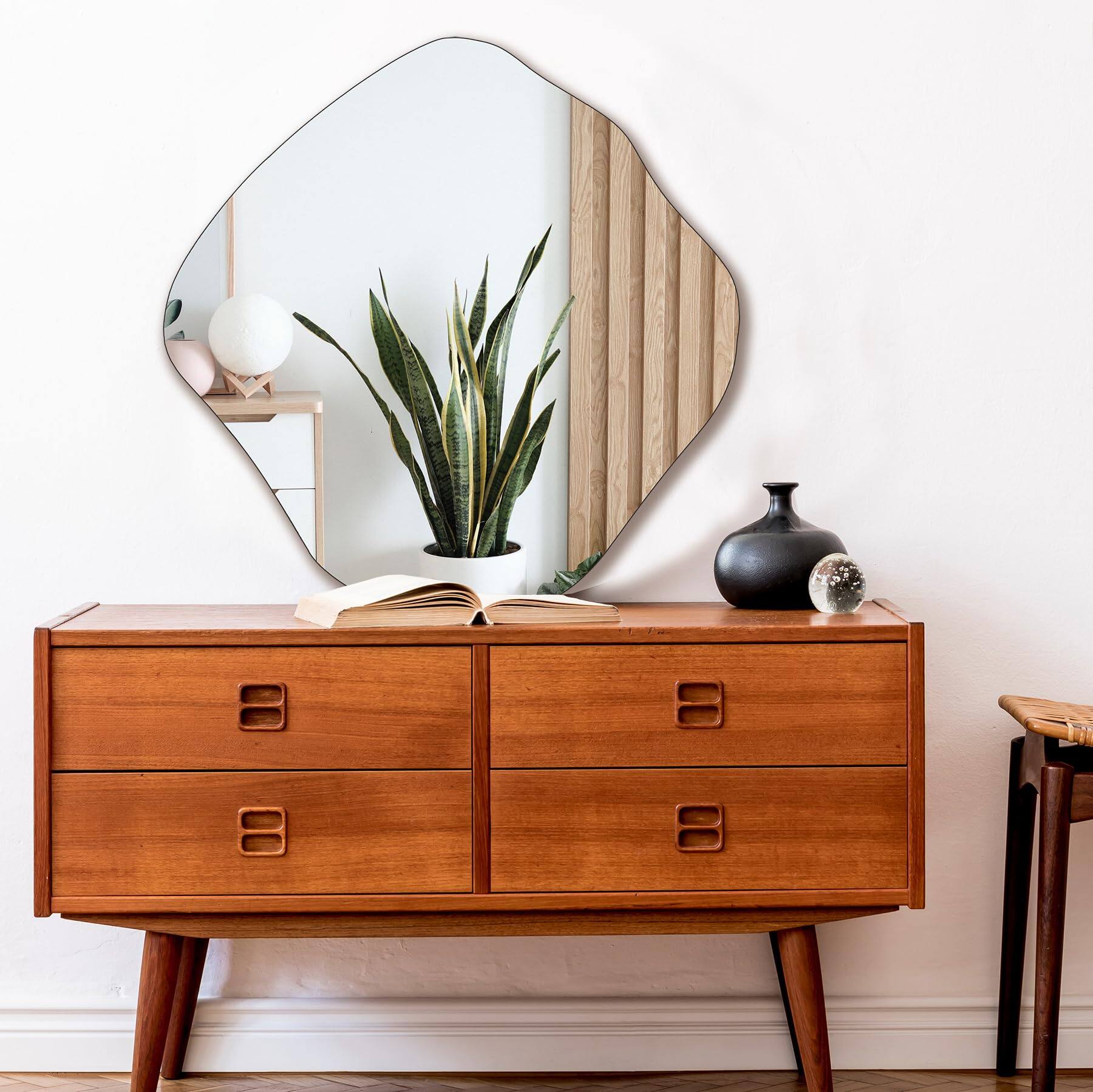 Front. TECH SAFARI - Wood Bathroom Mirror For Wall Decorative With Rustic Wooden Frame Living Room Vanity Bedroom Entryway Farmh - Black 20"L x 20"W.