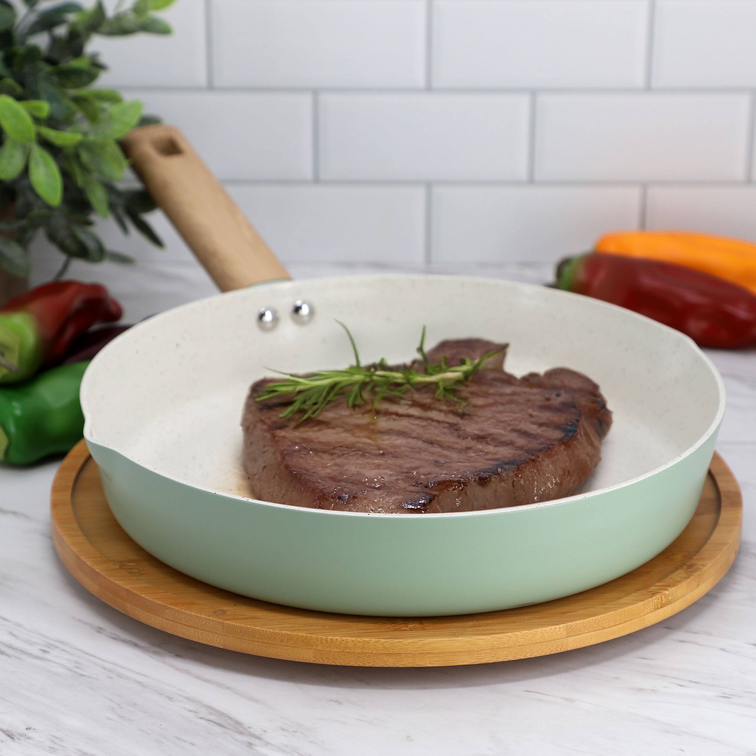 Alt View 5. Gibson - Gibson Home Marbleton Ceramic Nonstick Alumium 11 Inch Frying Pan in Mint - Mint.