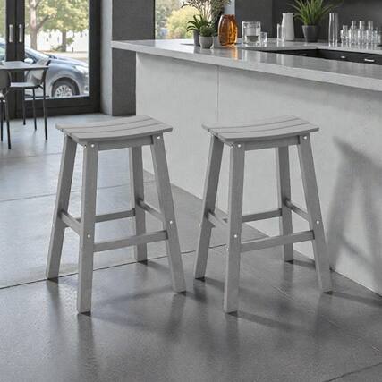Front. Hivvago - Set of 2 Outdoor 29 Inch HDPE Saddle Bar Stools Armless Design - Gray.