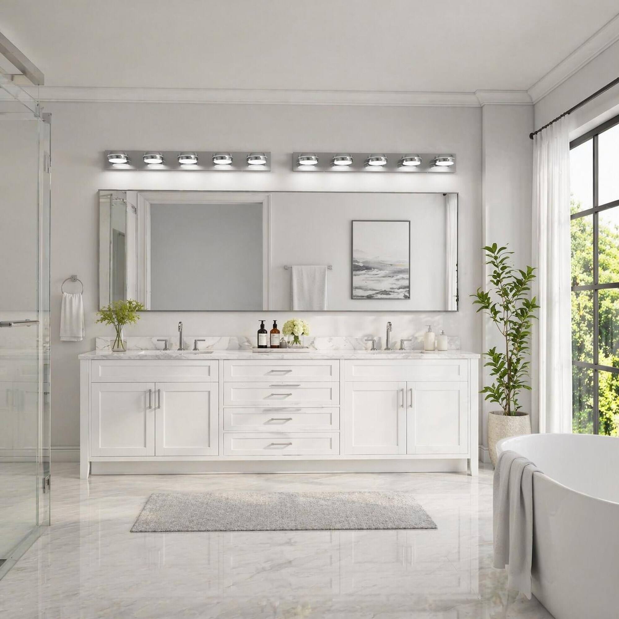 Left. RYHNUYNE - LED Vanity Lights 35in Bathroom Lights Fixtures over Mirror 5 Light LED Lighting Fixture for Bathroom - Chrome.
