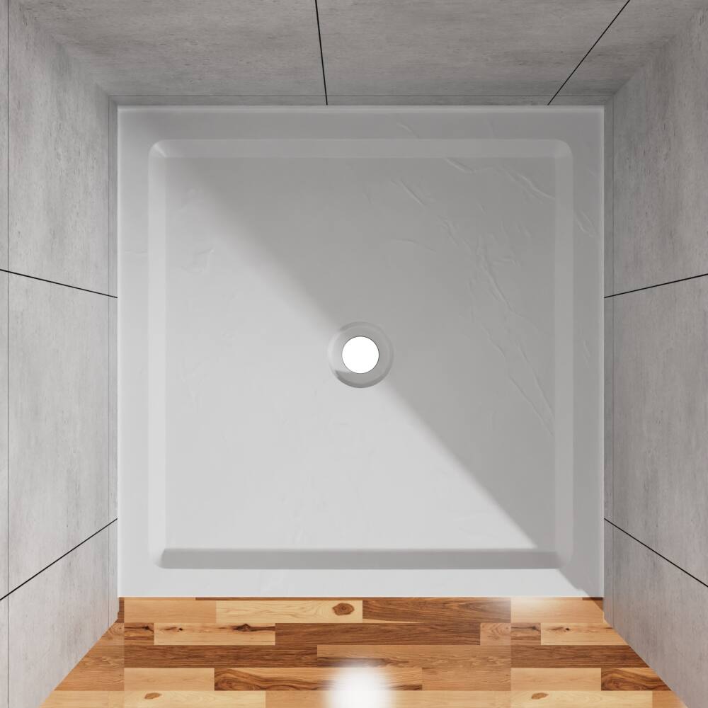 Alt View 2. JUJABU - 36"x36" Shower Pan 3.3" Height Single Threshold Shower Base in Slate White, Anti-slip Acrylic, Center Drain - White.