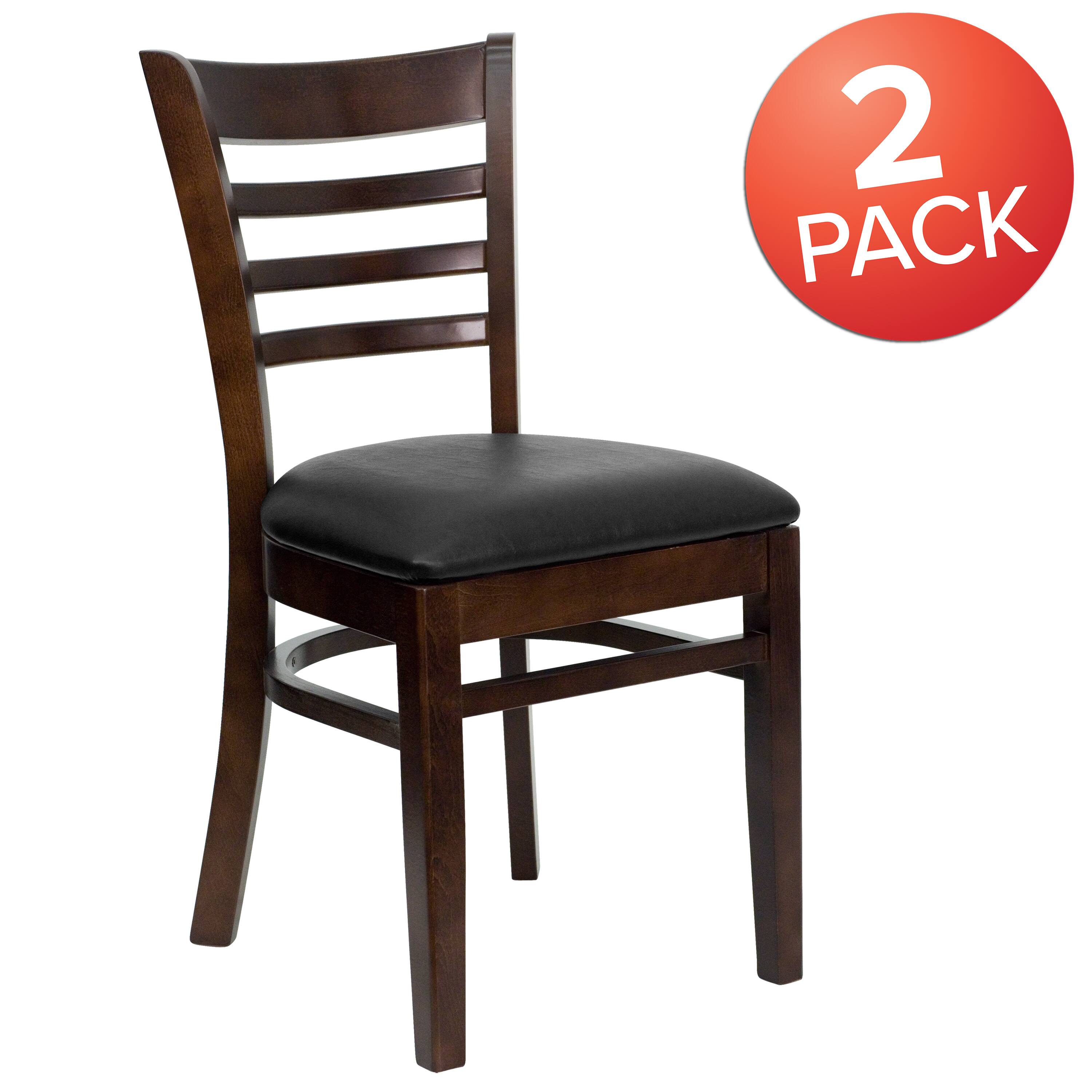 Alt View 1. Emma + Oliver - 2 Pack Ladder Back Wooden Restaurant Chair - Black Vinyl Seat/Walnut Wood Frame.