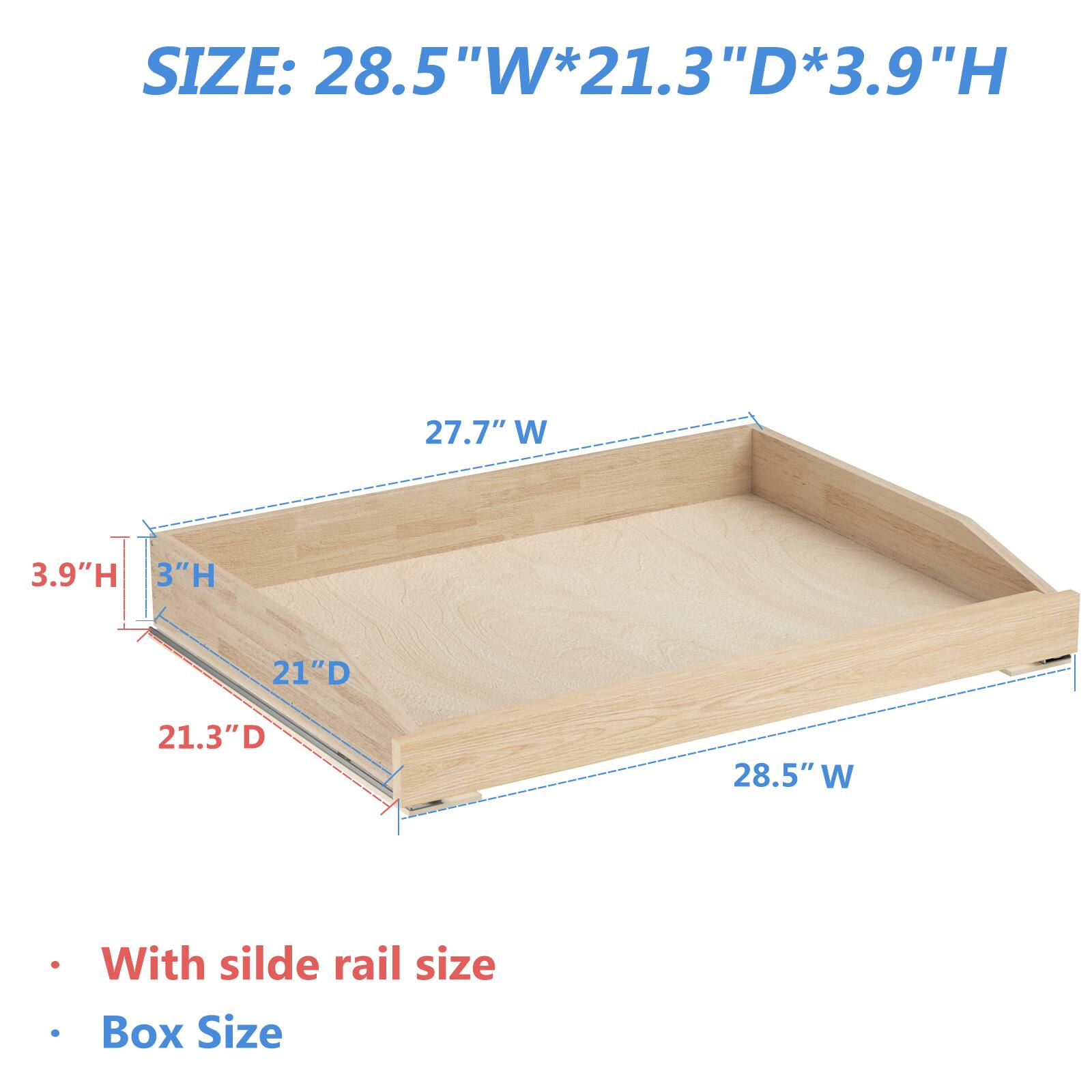 SIZE: 28.5"W*21.3"D*3.9"H

- With slide rail size
- Box Size

28.5"W
21.3"D
3.9"H

27.7"W
21"D
3"H