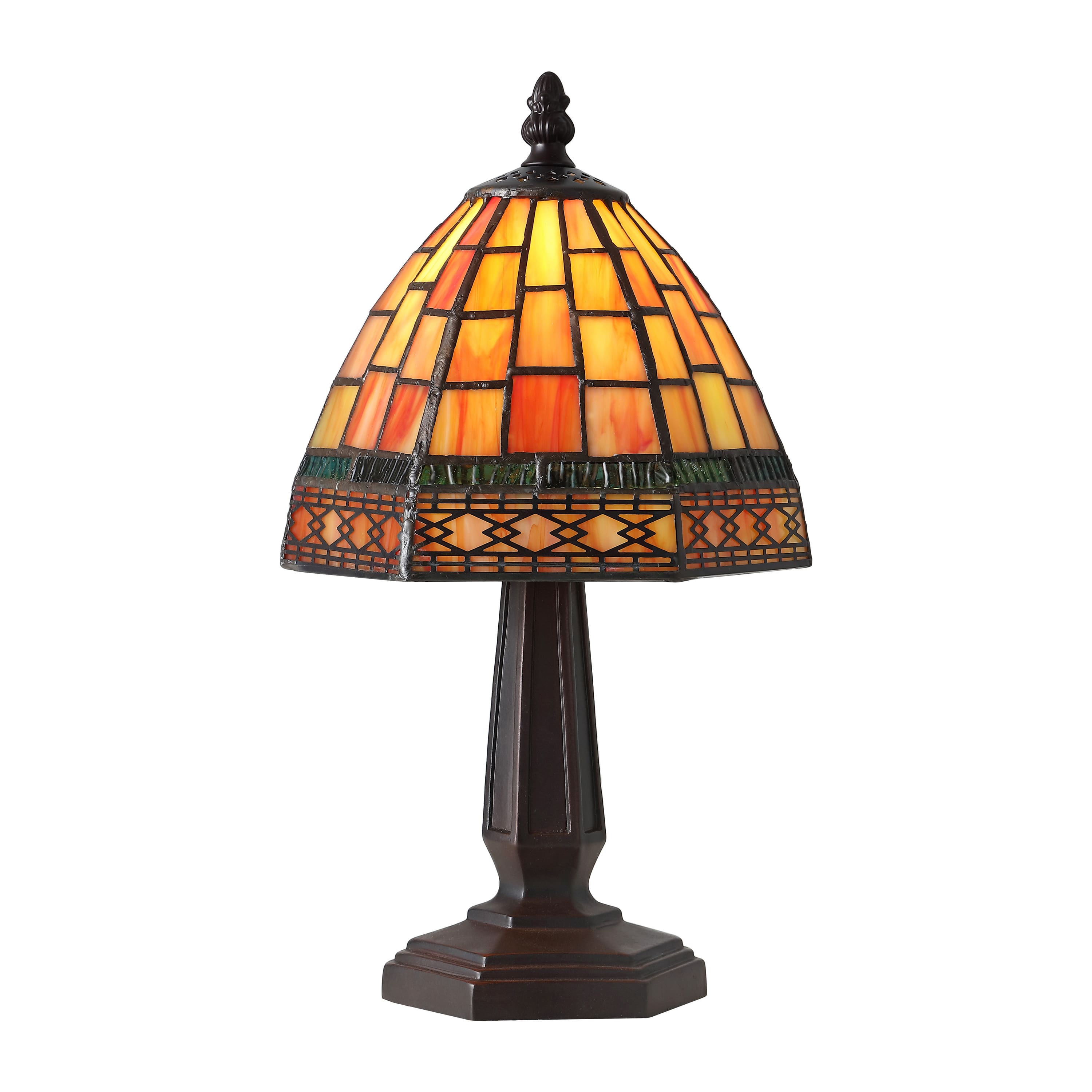 Photos - Desk Lamp Jonathan Y - Carter Tiffany-Style 12" LED Table Lamp, Red/Yellow - Brown JYL8016B