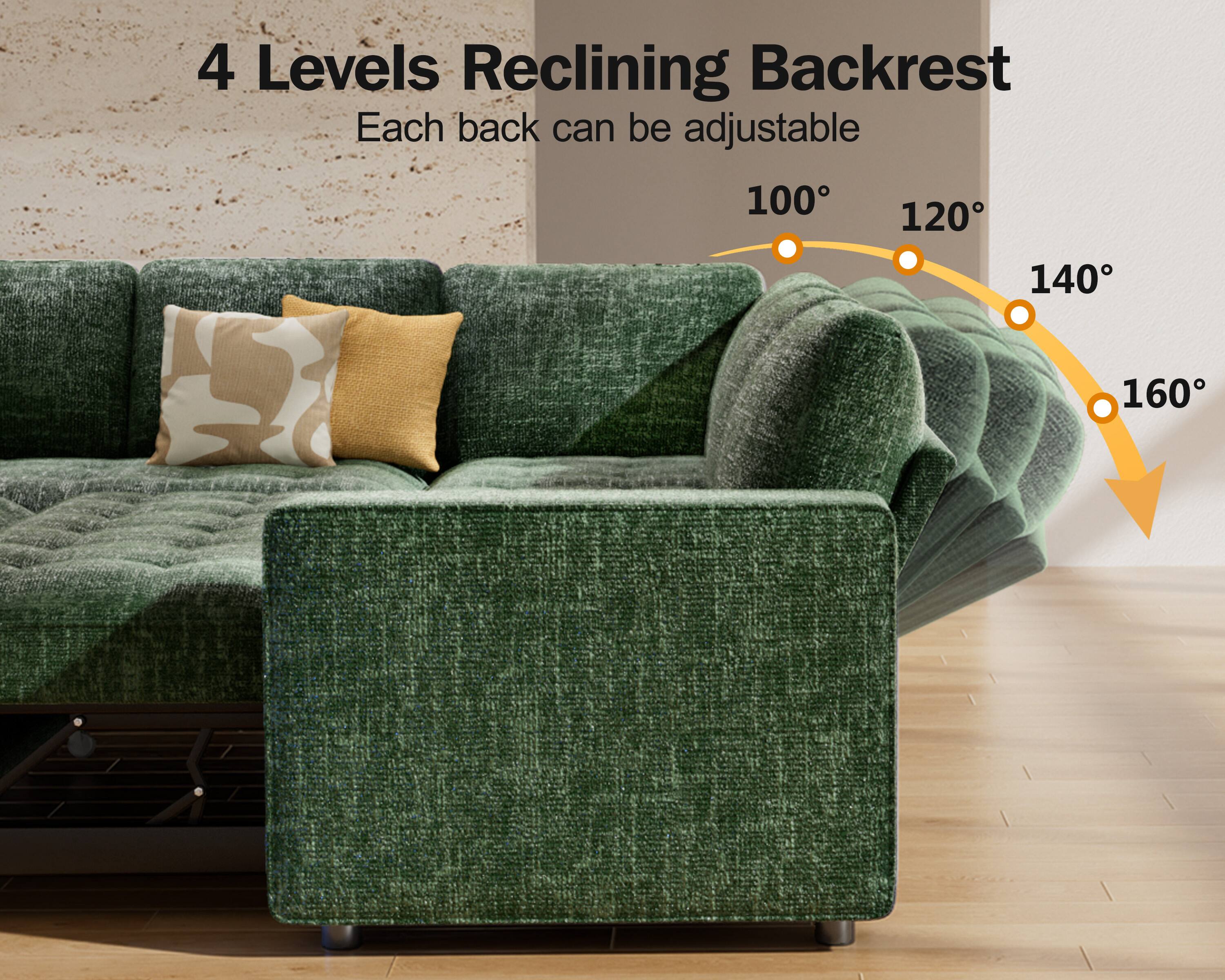 4 Levels Reclining Backrest  
Each back can be adjustable  
100° 120° 140° 160°