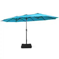 Front. Costway - Costway 15FT Double-Sided Twin Patio Umbrella Outdoor Market W/ Crank & Base - Turquoise.