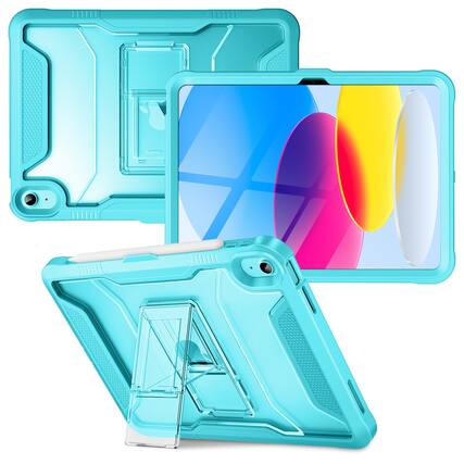 Front. VIKESI - for iPad 10th Generation Kickstand Protective Case 2022,iPad 10.9 Inch Shockproof Cover with Matte Frosted Back - Cyan Blue.