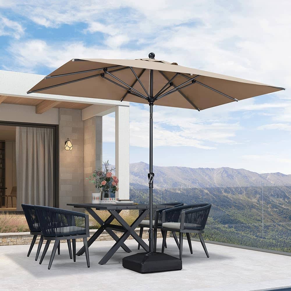 PURPLE LEAF - 6.5' X 10' Rectangle Patio Market Umbrella with Base Outdoor Table Umbrella Tilt Aluminum Frame Sun Shade for Garden - Taupe