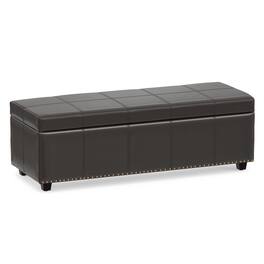 Simpli Home - Kingsley 48 inch Wide Large Storage Ottoman Vegan Leather - Coffee Brown