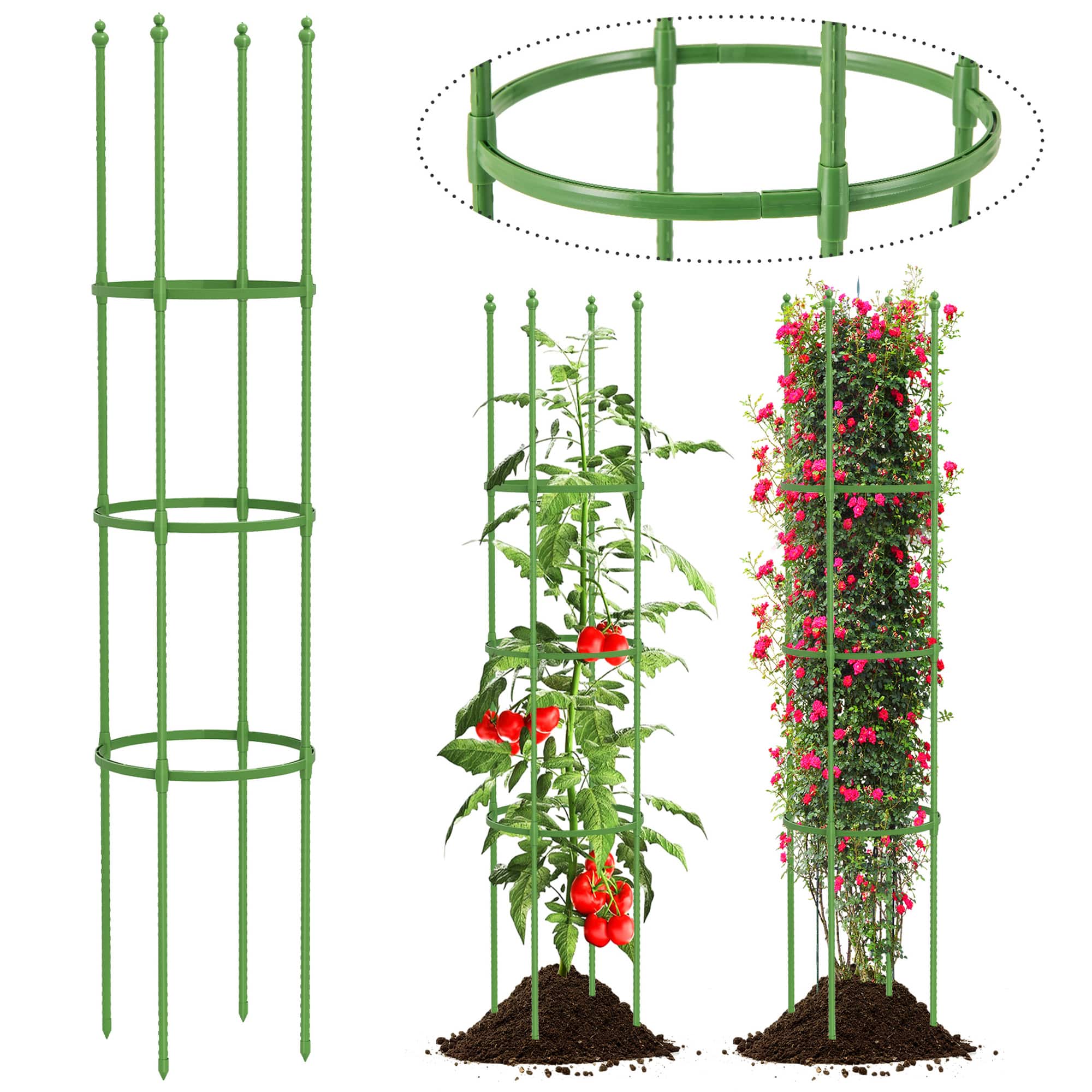 Front. Costway - 2-Pack Garden Trellis 57" Plant Support & Tomato Cages with Adjustable Height - Green.