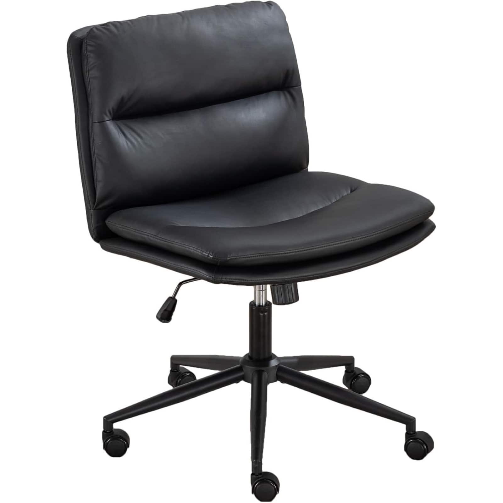 HTUTWOO - Modern PU Leather Armless Office Chair, Adjustable Height & 250lbs Capacity, for Home Office & Bedroom, Wheels Included - Black