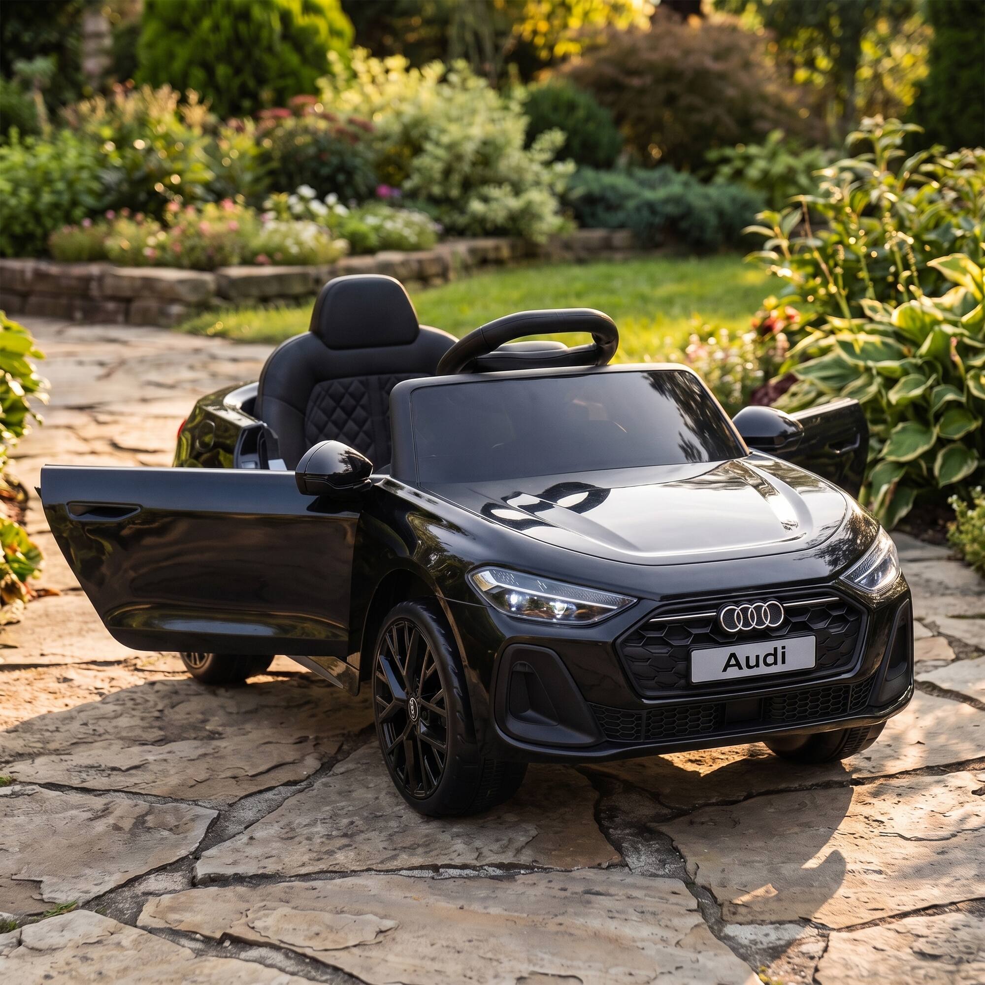 Alt View 7. Qaba - A5L Licensed Electric Ride on Car for Kids 3-6 with Remote Control Dual Motors 4-Wheel Suspension Music - Black.