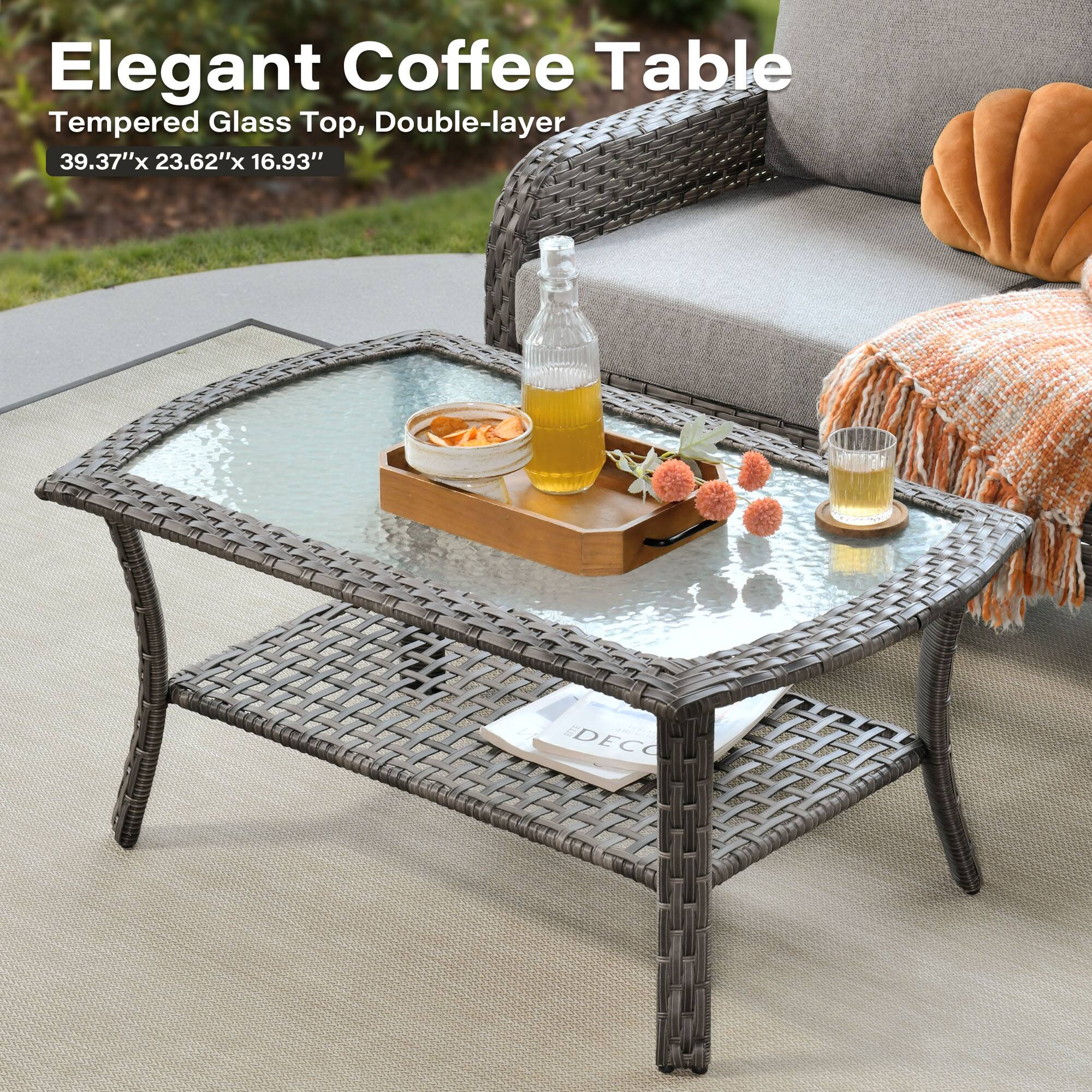 Elegant Coffee Table  
Tempered Glass Top, Double-layer  
39.37" x 23.62" x 16.93"