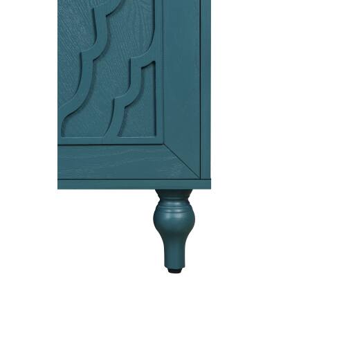 Alt View 3. LUCKY ONE - 63in Freestanding Large Storage Cabinet with Carved Flower Doors Metal Handle Adjustable Shelves for Living Room - Navy Blue.