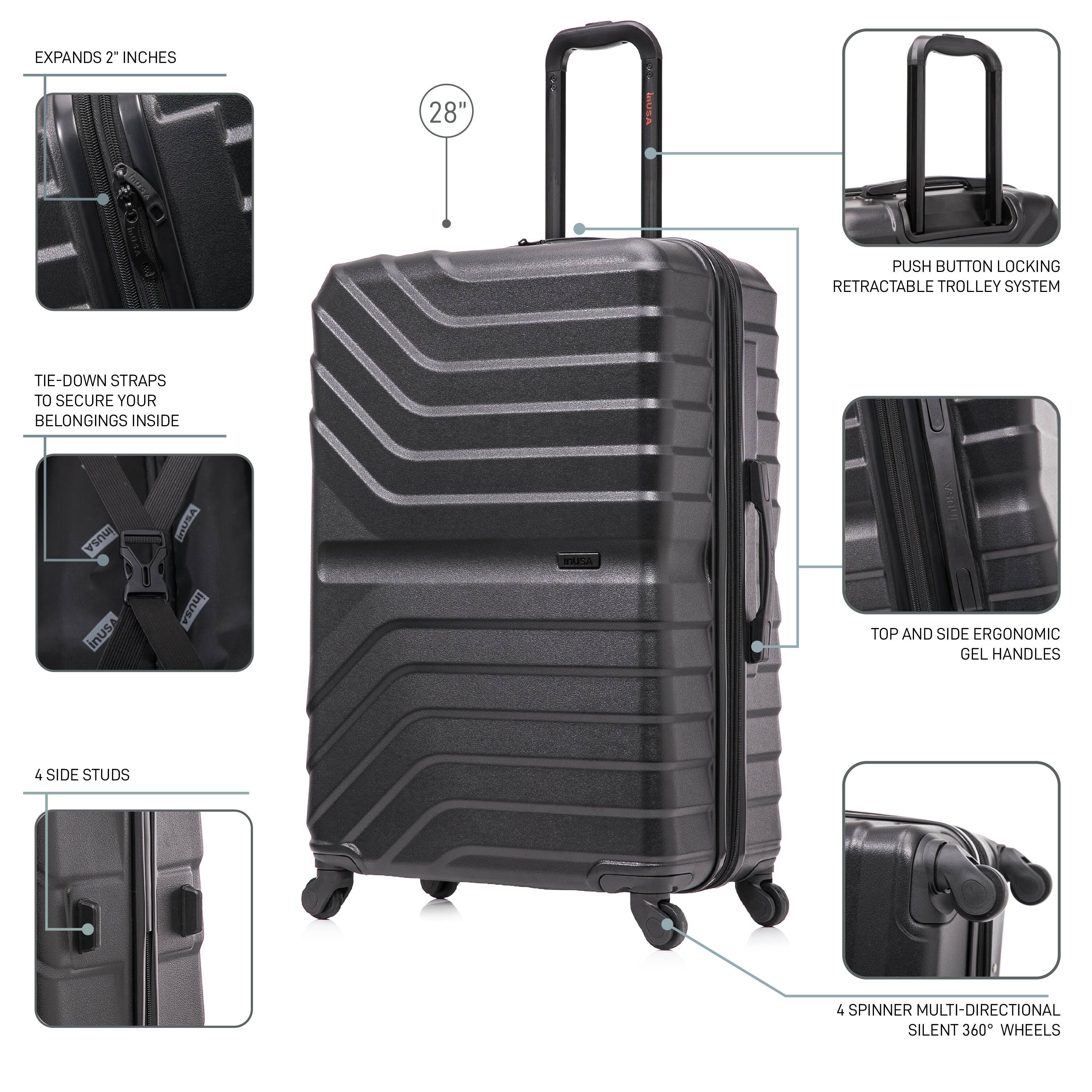 - EXPANDS 2" INCHES
- 28" BUSA
- PUSH BUTTON LOCKING RETRACTABLE TROLLEY SYSTEM
- TIE-DOWN STRAPS TO SECURE YOUR BELONGINGS INSIDE
- 4 SIDE STUDS
- TOP AND SIDE ERGONOMIC GEL HANDLES
- 4 SPINNER MULTI-DIRECTIONAL SILENT 360° WHEELS