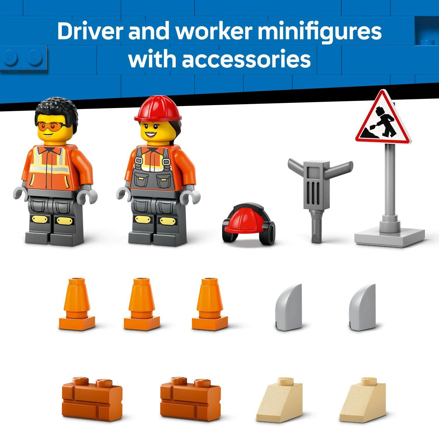 LE Driver and worker minifigures with accessories.