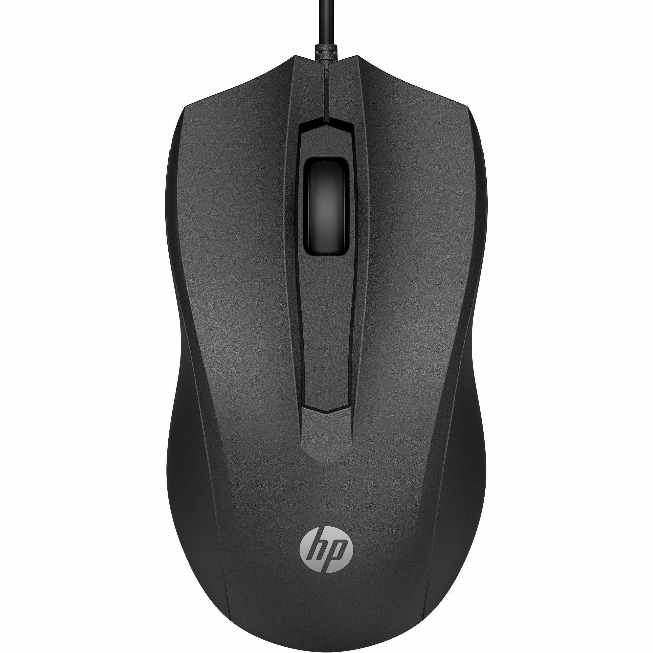 Alt View 1. HP - HP Wired Mouse 100 - Optical - Cable - Black - USB Type A - 1600 dpi - Scroll Wheel - 3 Button(s) - Symmetrical - Black.