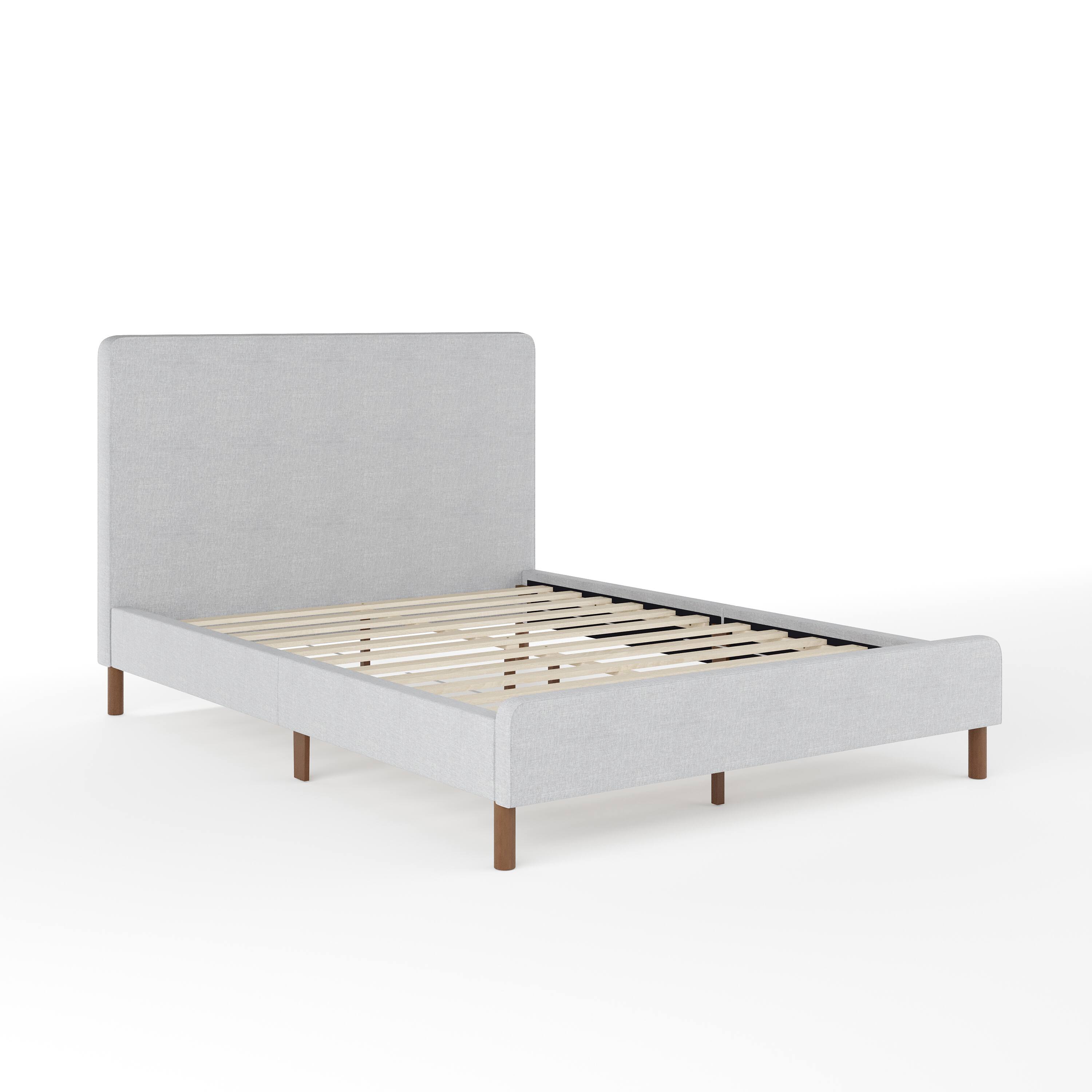 Alt View 11. Martha Stewart - Britta Faux Linen Upholstered Full Size Platform Bed with Piped Headboard - Gray Fabric/Walnut Legs.